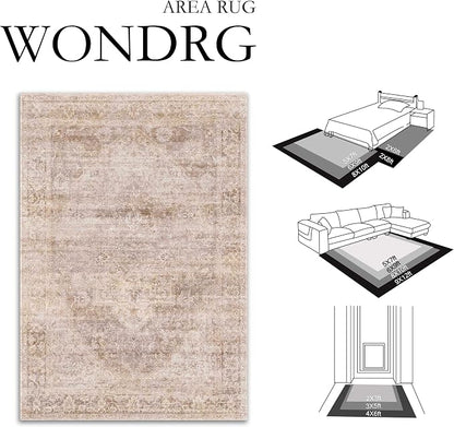 8x10 Washable Neutral Area Rug Beige Vintage Living Room Bedroom Carpet - Image 2
