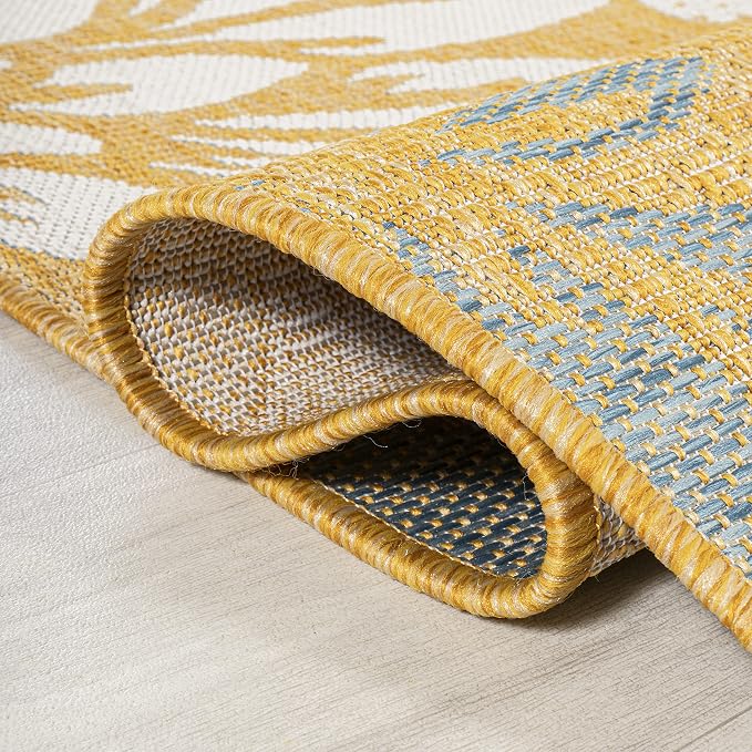 JONATHAN Y Floral Textured Weave Indoor Outdoor Area Rug 5X8 Yellow/Cream - Image 5