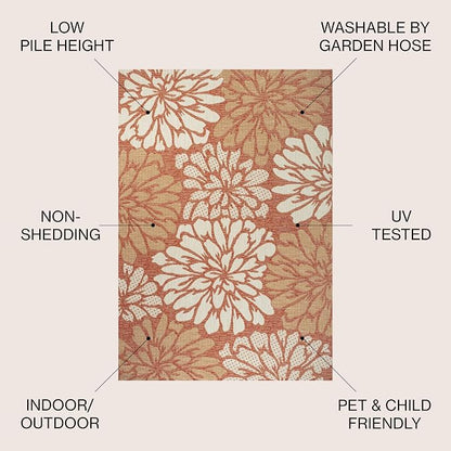 JONATHAN Y Floral Textured Weave Indoor Outdoor Area Rug 4X6 Orange/Cream - Image 2