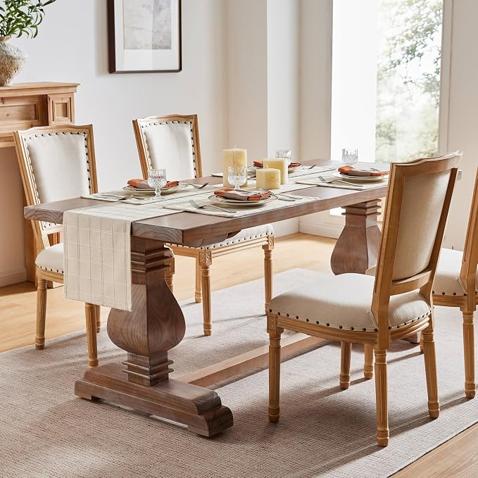 Linen Checked Farmhouse Table Runner, 13x72 Inches Neutral Beige | Raised Grid - Image 3