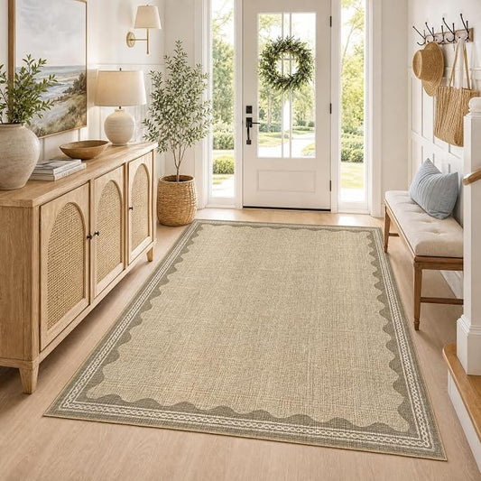 GarveeHome Scalloped 3x5 Rug Washable Non-Slip Low-Pile Indoor Rugs by GarveeHome
