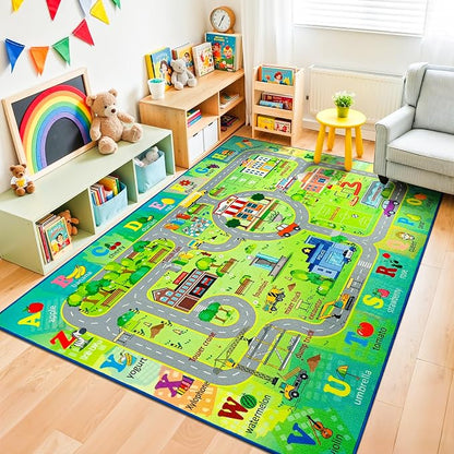 Chicrug 6x9 Car Road Area Rug for Kids Playroom Bedroom, Non Slip Low Pile - Image 5