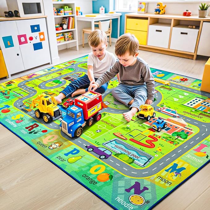 Chicrug 6x9 Car Road Area Rug for Kids Playroom Bedroom, Non Slip Low Pile - Image 4