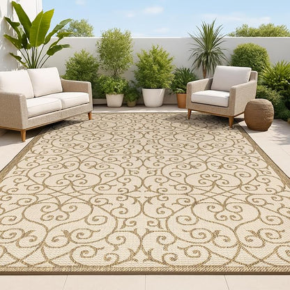 JONATHAN Y Vintage Filigree Indoor Outdoor Area Rug 5X8 Beige/Brown, Madrid by JONATHANY