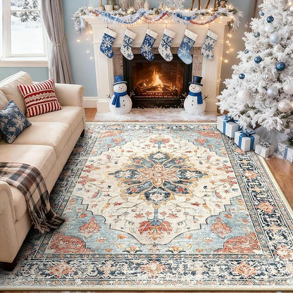 RELEANY Area Rugs 5'x8' Washable Non-Slip, Floral Vintage Distress Medallion - Image 2