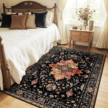 RELEANY Area Rugs 4'x5' Washable Non-Slip, Floral Vintage Distress Medallion by RELEANY