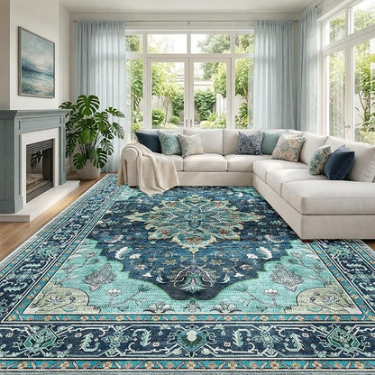 RELEANY Area Rugs Large 10'x12' Washable Non-Slip, Floral Vintage Distress by RELEANY
