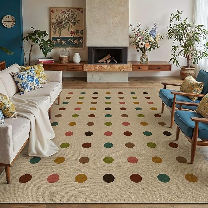 HUGEAR 6x9 Jute Outdoor Indoor Rug Washable Geometric Linen Textured Weave High by HUGEAR