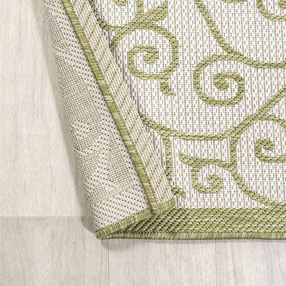 JONATHAN Y Vintage Filigree Indoor Outdoor Round Area Rug 5 Ft Green/Cream - Image 6