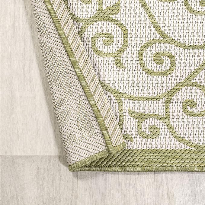 JONATHAN Y Vintage Filigree Indoor Outdoor Area Rug 3X5 Green/Cream, Madrid - Image 4
