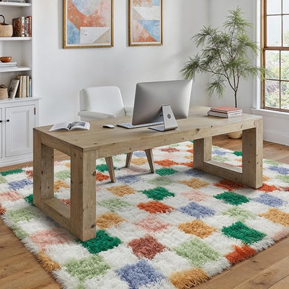 PureCozy Checkered Rug 5x7 for Living Room, Modern Neutral Shag Rug Super Soft - Image 4
