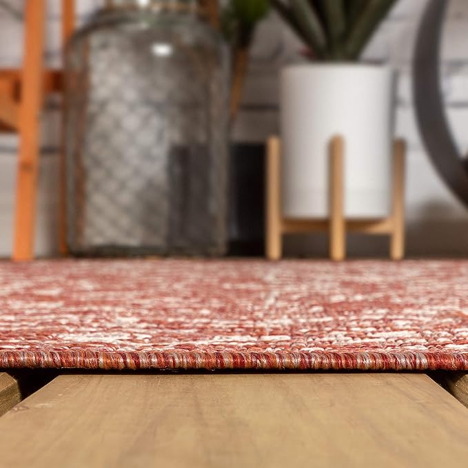 JONATHAN Y Boho Medallion Indoor Outdoor Round Area Rug 9 Ft Red/Taupe - Image 6