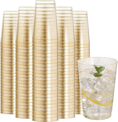 I00000 200 Pack 12 oz Gold Glitter Plastic Cups, Disposable Plastic Wine by I00000