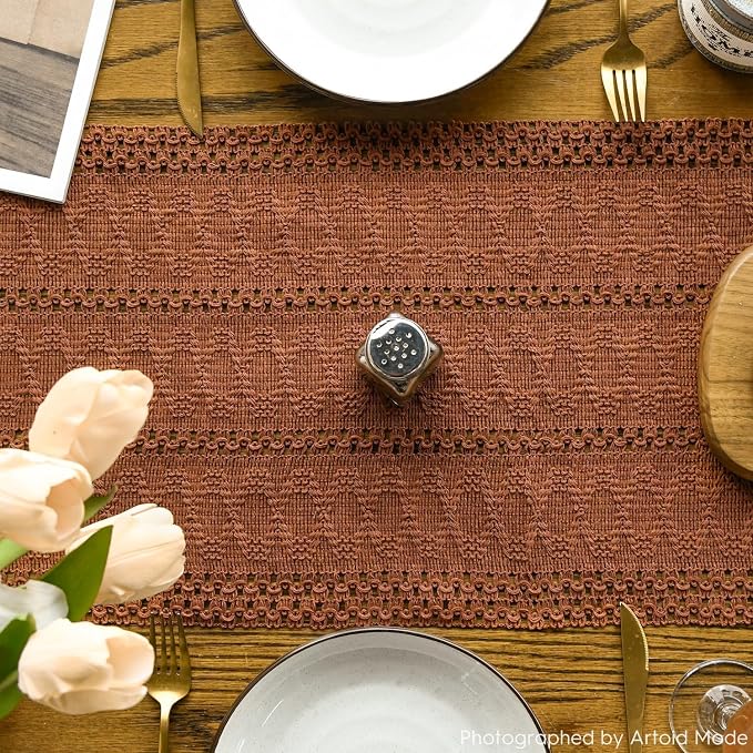 Artoid Mode Caramel Woven Farmhouse Hollow Table Runner 12x36 Inch | Holiday - Image 4