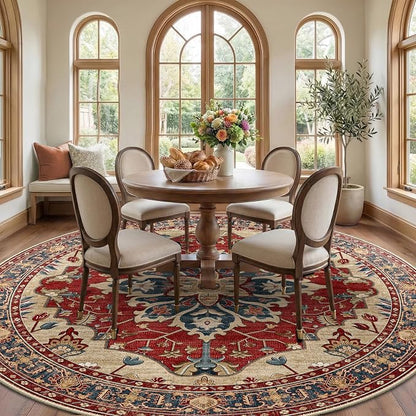 RELEANY Area Rugs Round 8ft Washable Non-Slip, Floral Vintage Distress - Image 2