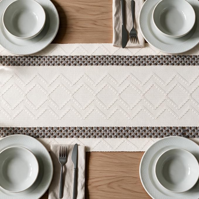Artoid Mode Dark Grey Stripe Woven Rustic Table Runner 12x120 Inch | Holiday - Image 5