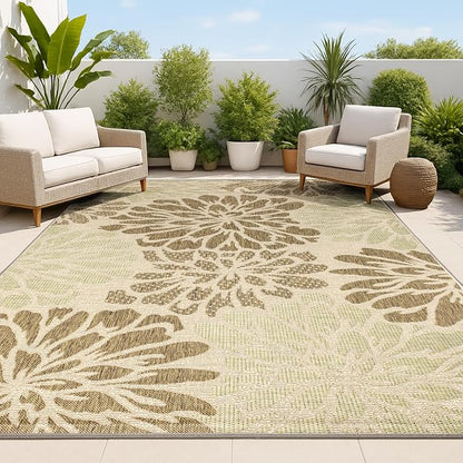 JONATHAN Y Floral Textured Weave Indoor Outdoor Area Rug 8X10 Sage/Brown by JONATHANY