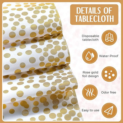 24 Packs White and Gold Disposable Plastic Tablecloths and Satin Table Runner - Image 3