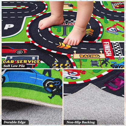 Kids Room Rug 5x7 Ft, Washable Soft Race Track Road Rug, Non-Slip Educational - Image 8