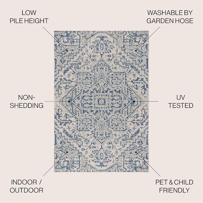 JONATHAN Y Boho Medallion Indoor Outdoor Square Area Rug 8X8 Navy/Gray - Image 2