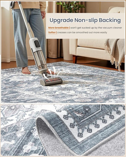 5x7 Vintage Area Rug: Washable Neutral Soft Non Slip Thin Large Floor Carpet - Image 5