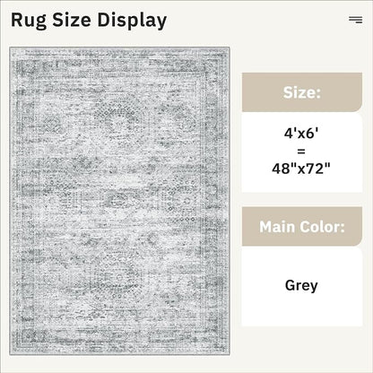 Soalmost Area Rugs 4x6 for Living Room, Vintage Washable Rugs for Dining Room - Image 5