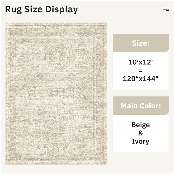 Soalmost Area Rug 10x12 Vintage Washable Living Room Large Carpet Non Slip - Image 4