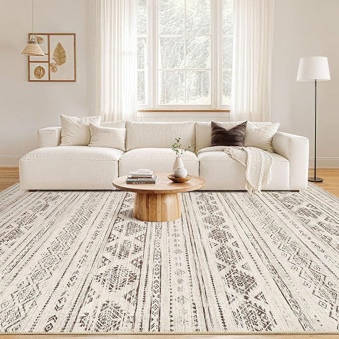 Nakagishi 5x8 Area Rug Living Room: Washable Boho Large Neutral Soft Farmhouse - Image 5