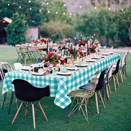 Plaid Tablecloth 2 Pack, 60 x 84 inch, Turquoise and White | Waterproof - Image 7