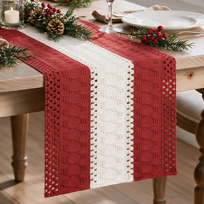 Artoid Mode Rose Red Farmhouse Woven Table Runner 12x36 Inch | Holiday Rustic by ArtoidMode