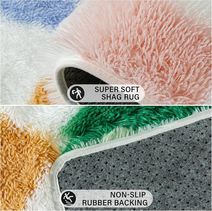 PureCozy Checkered Rug 8x10 for Living Room, Modern Neutral Shag Rug Washable - Image 7