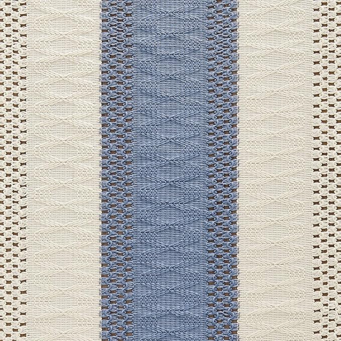 Macrame Style Bicolor Stitching Table Runner 14x36in Blue | Woven Boho Table - Image 6