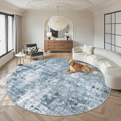 Soalmost 9x9 Blue/Grey Round Rug 9ft Living Room Circle Rug Vintage Round Area by Soalmost