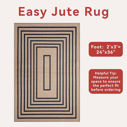 Tangsoo Geometric Easy Jute Rug 2x3 Washable Rug, Small Area Rug - Image 3