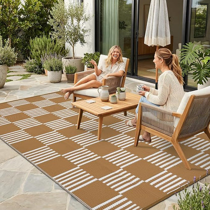 Garvee Waterproof Outdoor Rug 6x9, Checkered Foldable Plastic Straw Patio by Garvee