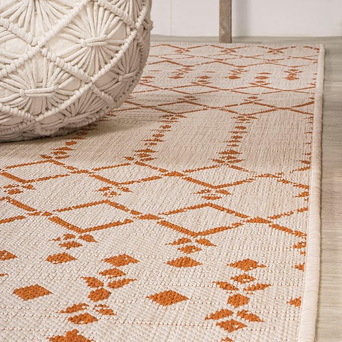 JONATHAN Y Moroccan Geometric Indoor Outdoor Area Rug 9X12 Cream/Orange - Image 8