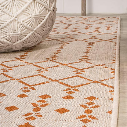 JONATHAN Y Moroccan Geometric Indoor Outdoor Area Rug 9X12 Cream/Orange - Image 8