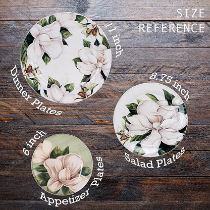 Bico Magnolia Floral Salad Plates Set of 4, 8.75 Inch Ceramic Dessert Plates - Image 3