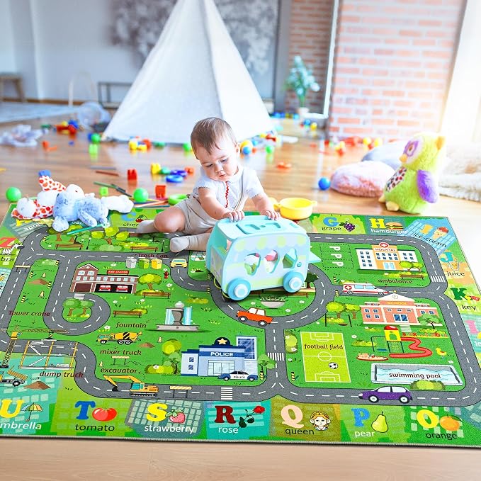 Chicrug 7x10 Car Road Area Rug for Kids Playroom Bedroom, Non Slip Low Pile - Image 4