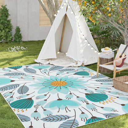 Lahome Floral Indoor Outdoor Rug, 5x8ft Non Slip Outdoor Patio Rug - Image 6