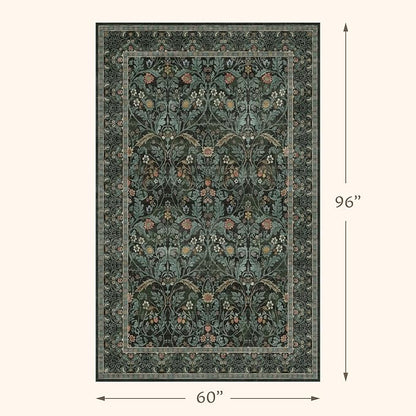 Dark Green 5x8 Dining Room Rug, Floral Washable Soft Non Slip Area Rugs - Image 2