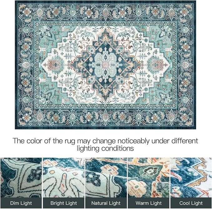 Lofus 5x7 Washable Rugs Non-Slip, Vintage Floral Area Rug - Image 7