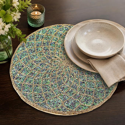 Round Beaded Placemat 13 Inch, Handmade Glass Bead Charger Plate Mat - Image 8