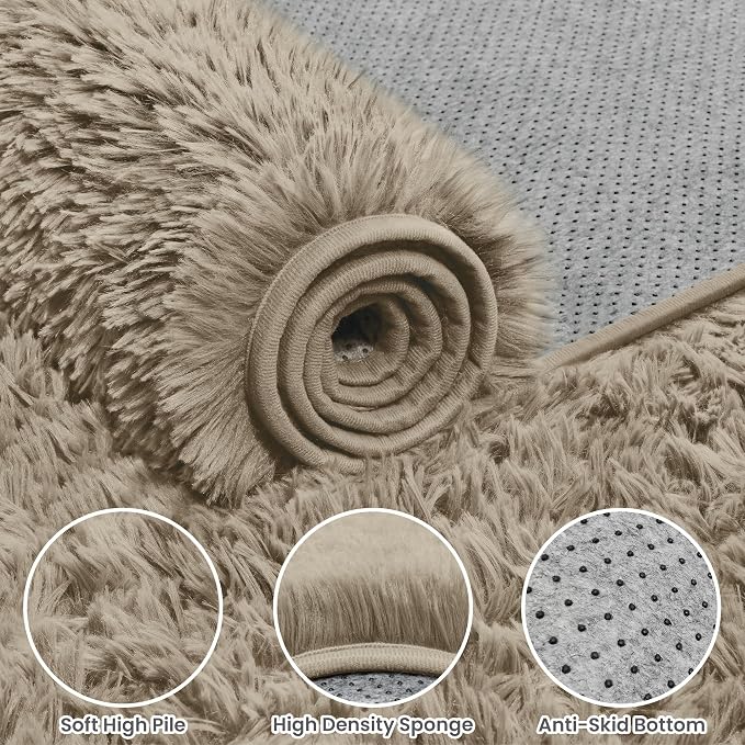 6x9 Area Rugs for Living Room Rug: Soft Fluffy Shag Gray Camel Rugs for Bedroom - Image 6
