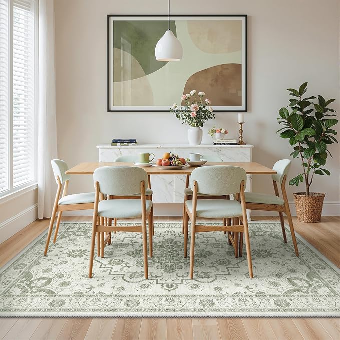 Madane 5x7 Area Rugs for Living Room, Machine Washable Vintage Green Rug - Image 3