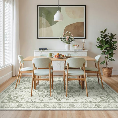 Madane 5x7 Area Rugs for Living Room, Machine Washable Vintage Green Rug - Image 3