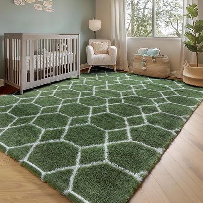 ONASAR 6x9 Area Rugs for Living Room Bedroom, Large Fluffy Olive Green and - Image 7