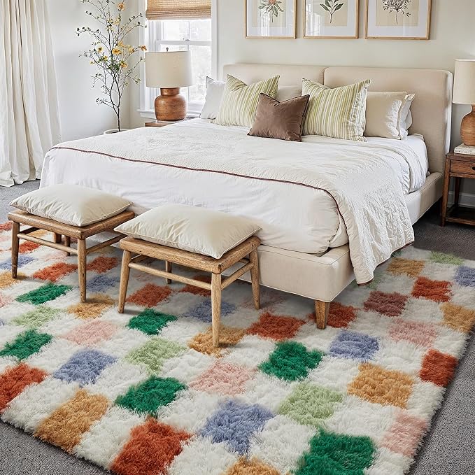 PureCozy Checkered Rug 6x9 for Living Room, Modern Neutral Shag Rug Washable - Image 5