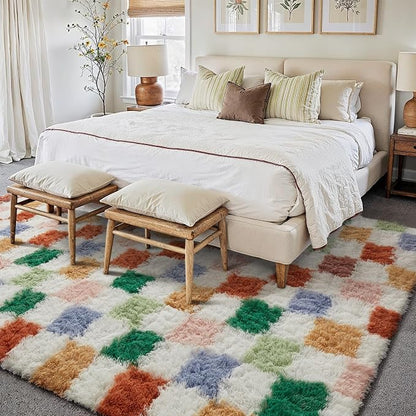 PureCozy Checkered Rug 6x9 for Living Room, Modern Neutral Shag Rug Washable - Image 5