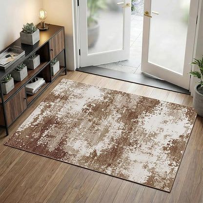 Entryway Rug 3x5 Brown Door Mat Indoor Entrance 36x60, Washable Small Throw Rugs by Acapet